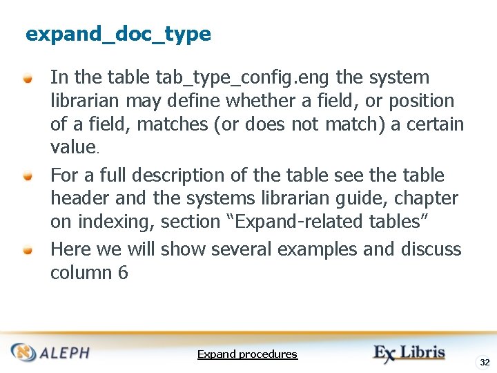 expand_doc_type In the table tab_type_config. eng the system librarian may define whether a field,