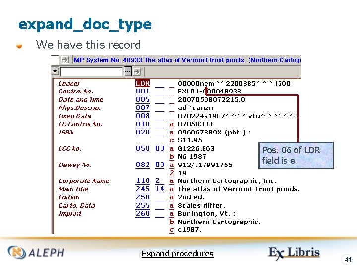 expand_doc_type We have this record Pos. 06 of LDR field is e Expand procedures