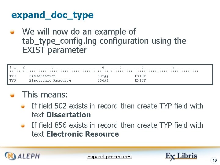 expand_doc_type We will now do an example of tab_type_config. lng configuration using the EXIST