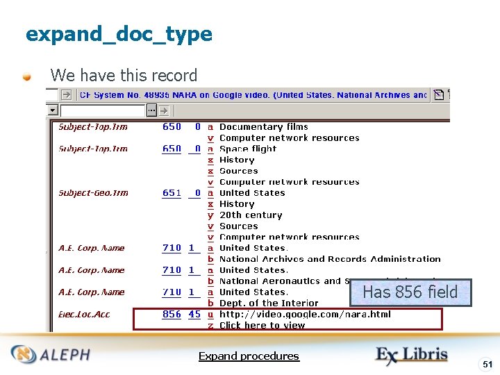 expand_doc_type We have this record Has 856 field Expand procedures 51 