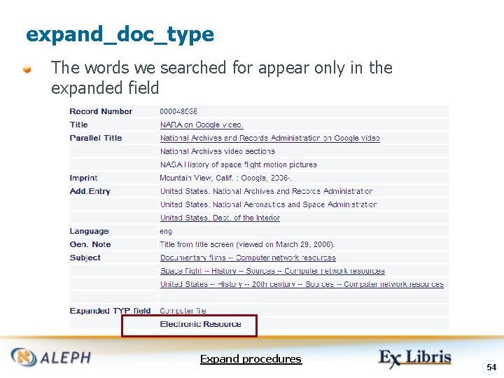 expand_doc_type The words we searched for appear only in the expanded field Expand procedures