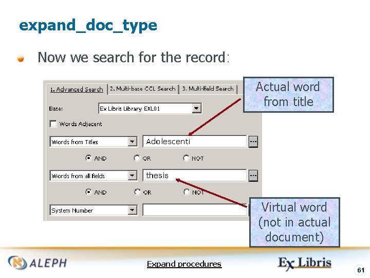 expand_doc_type Now we search for the record: Actual word from title Virtual word (not