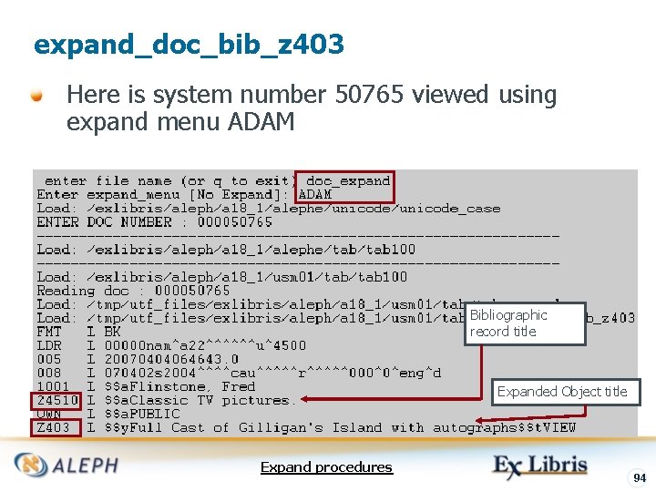 expand_doc_bib_z 403 Here is system number 50765 viewed using expand menu ADAM Bibliographic record