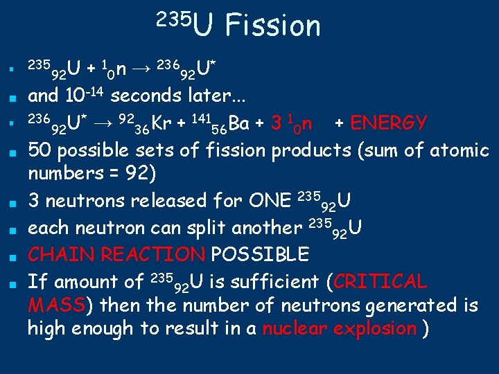 235 U ■ ■ ■ ■ Fission 1 n → 236 U* U +
