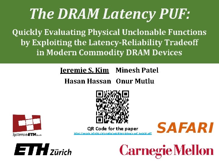 The DRAM Latency PUF: Quickly Evaluating Physical Unclonable Functions by Exploiting the Latency-Reliability Tradeoff