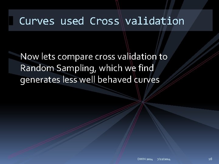 Curves used Cross validation Now lets compare cross validation to Random Sampling, which we