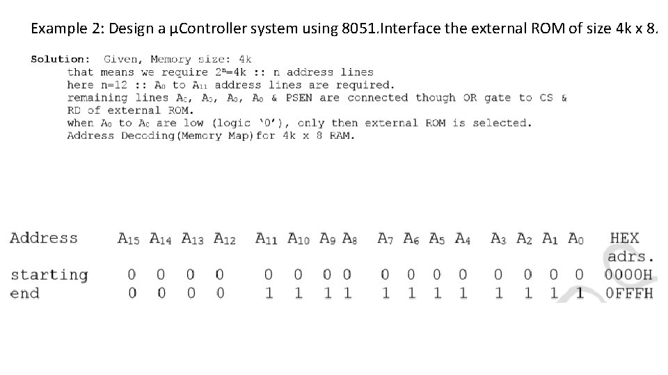 Example 2: Design a µController system using 8051. Interface the external ROM of size