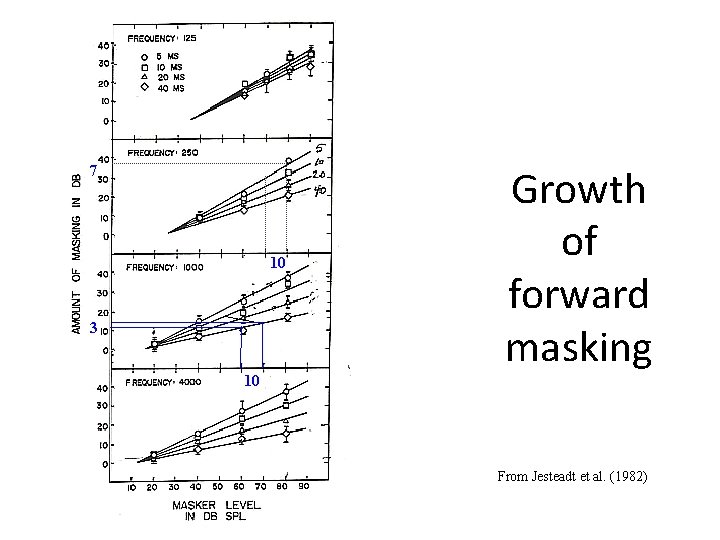 7 10 3 10 Growth of forward masking From Jesteadt et al. (1982) 7 10 3 10 Growth of forward masking From Jesteadt et al. (1982)