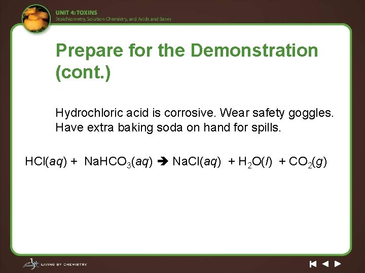 Prepare for the Demonstration (cont. ) Hydrochloric acid is corrosive. Wear safety goggles. Have