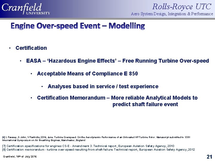 Rolls-Royce UTC Aero System Design, Integration & Performance Engine Over-speed Event – Modelling •