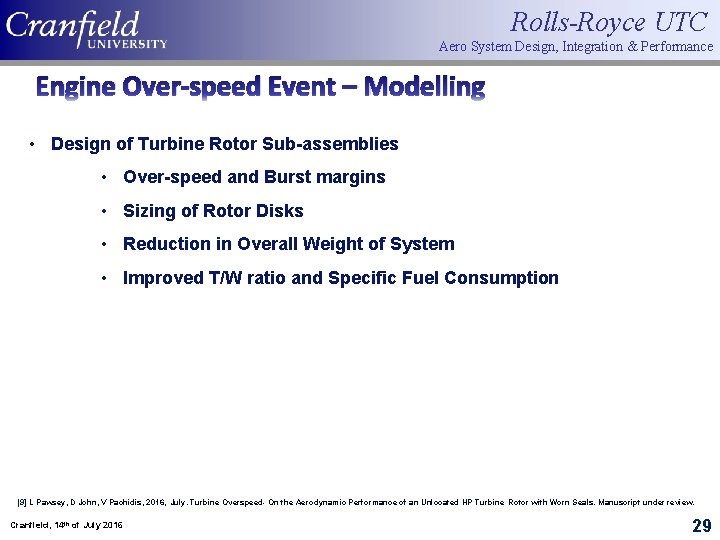 Rolls-Royce UTC Aero System Design, Integration & Performance Engine Over-speed Event – Modelling •