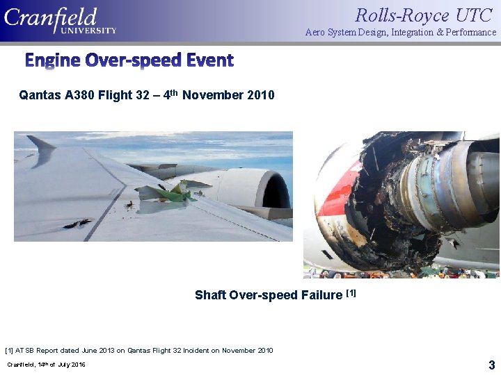 Rolls-Royce UTC Aero System Design, Integration & Performance Engine Over-speed Event Qantas A 380