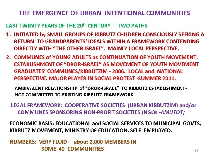 THE EMERGENCE OF URBAN INTENTIONAL COMMUNITIES LAST TWENTY YEARS OF THE 20 th CENTURY