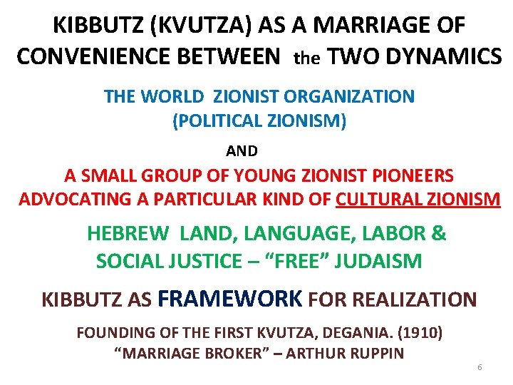 KIBBUTZ (KVUTZA) AS A MARRIAGE OF CONVENIENCE BETWEEN the TWO DYNAMICS THE WORLD ZIONIST