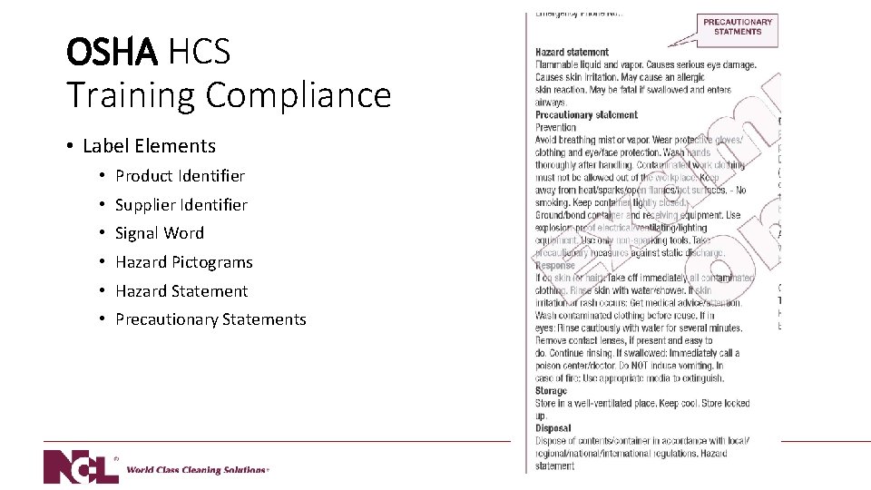 OSHA HCS Training Compliance • Label Elements • Product Identifier • Supplier Identifier •