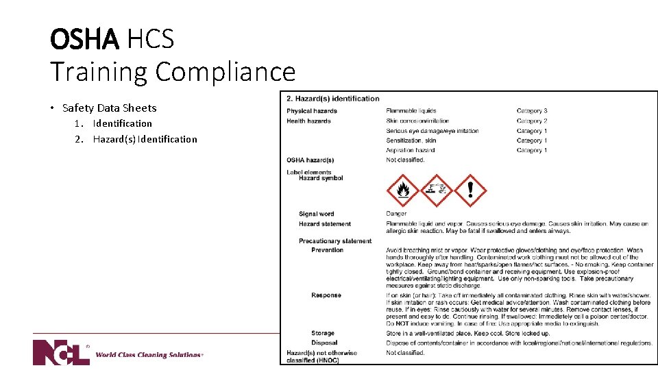 OSHA HCS Training Compliance • Safety Data Sheets 1. Identification 2. Hazard(s) Identification 