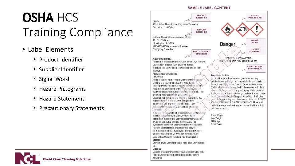 OSHA HCS Training Compliance • Label Elements • Product Identifier • Supplier Identifier •