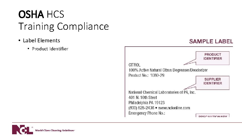 OSHA HCS Training Compliance • Label Elements • Product Identifier 