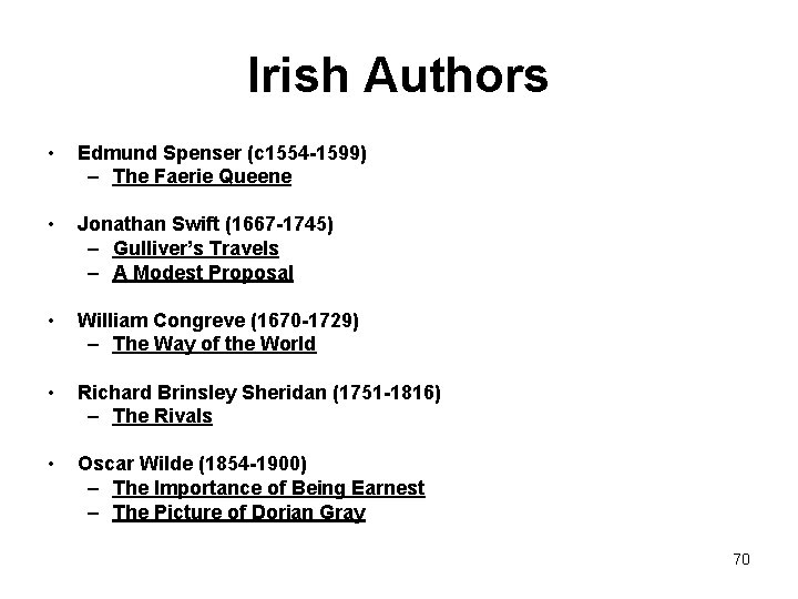 Irish Authors • Edmund Spenser (c 1554 -1599) – The Faerie Queene • Jonathan