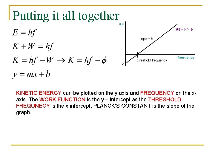 Putting it all together KINETIC ENERGY can be plotted on the y axis and