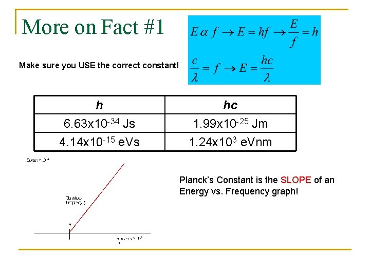 More on Fact #1 Make sure you USE the correct constant! h 6. 63