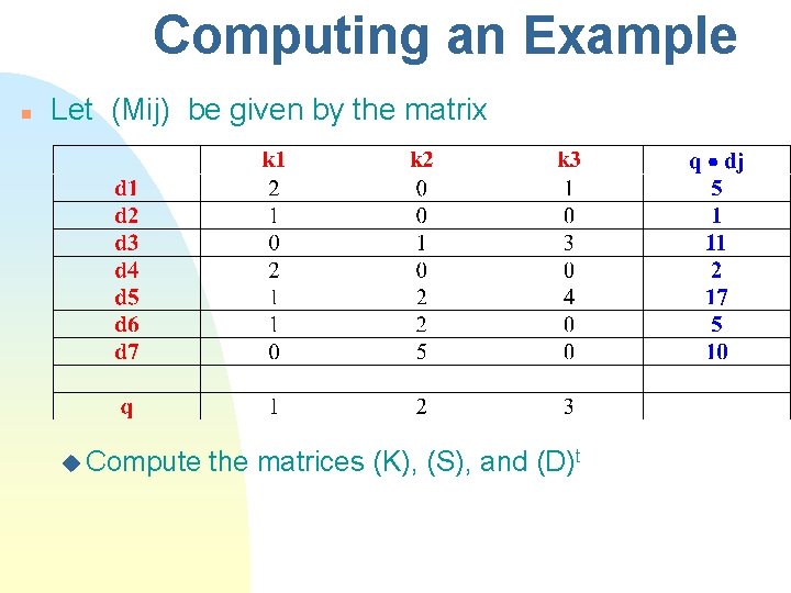 Computing an Example n Let (Mij) be given by the matrix u Compute the