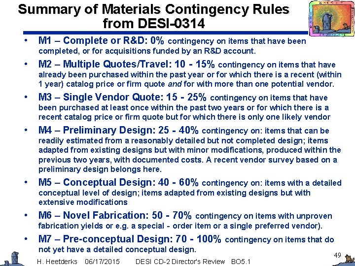 Summary of Materials Contingency Rules from DESI-0314 • M 1 – Complete or R&D:
