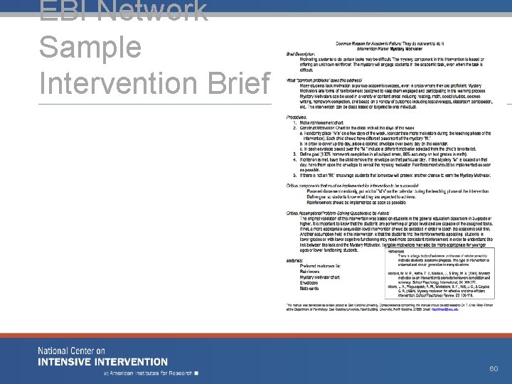 EBI Network Sample Intervention Brief 60 