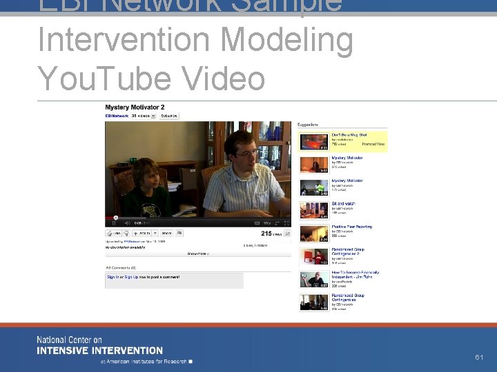EBI Network Sample Intervention Modeling You. Tube Video 61 