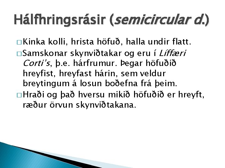 Hálfhringsrásir (semicircular d. ) � Kinka kolli, hrista höfuð, halla undir flatt. � Samskonar