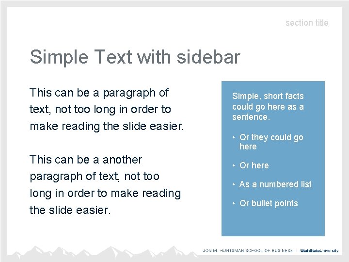 section title Simple Text with sidebar This can be a paragraph of text, not section title Simple Text with sidebar This can be a paragraph of text, not