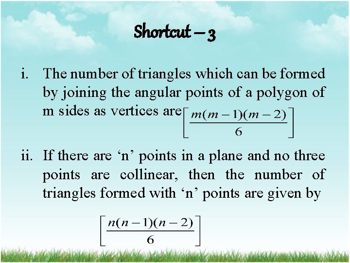 Shortcut – 3 i. The number of triangles which can be formed by joining