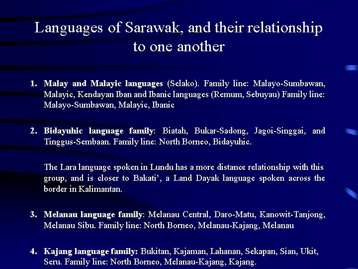Languages of Sarawak, and their relationship to one another 1. Malay and Malayic languages