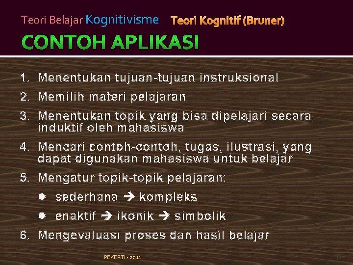 Teori Belajar Kognitivisme - 1. Menentukan tujuan-tujuan instruksional 2. Memilih materi pelajaran 3. Menentukan