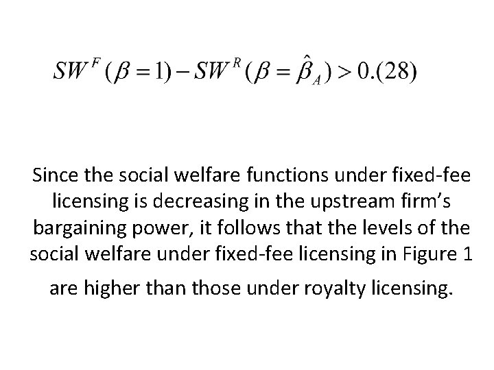 Since the social welfare functions under fixed-fee licensing is decreasing in the upstream firm’s