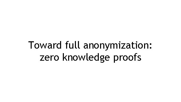 Toward full anonymization: zero knowledge proofs 