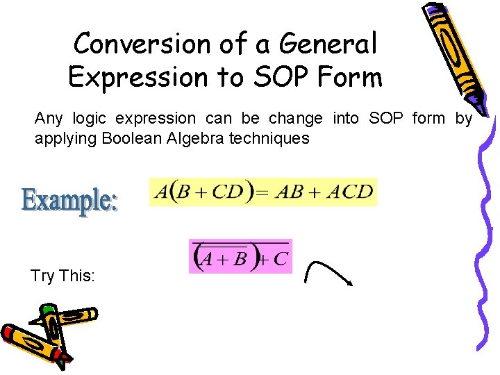 Conversion of a General Expression to SOP Form Any logic expression can be change