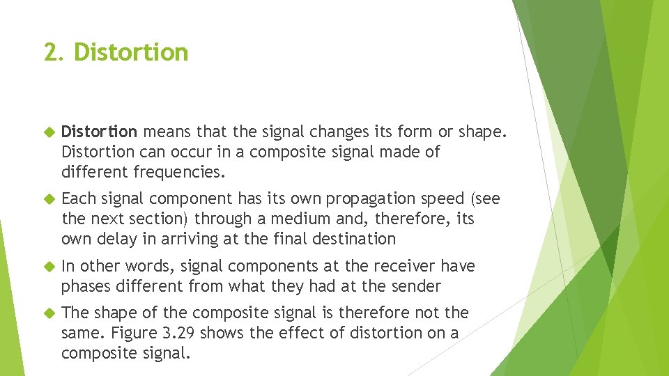 2. Distortion means that the signal changes its form or shape. Distortion can occur