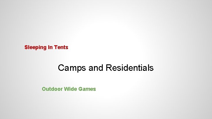 Sleeping In Tents Camps and Residentials Outdoor Wide Games 