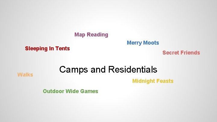 Map Reading Sleeping In Tents Walks Merry Moots Secret Friends Camps and Residentials Midnight