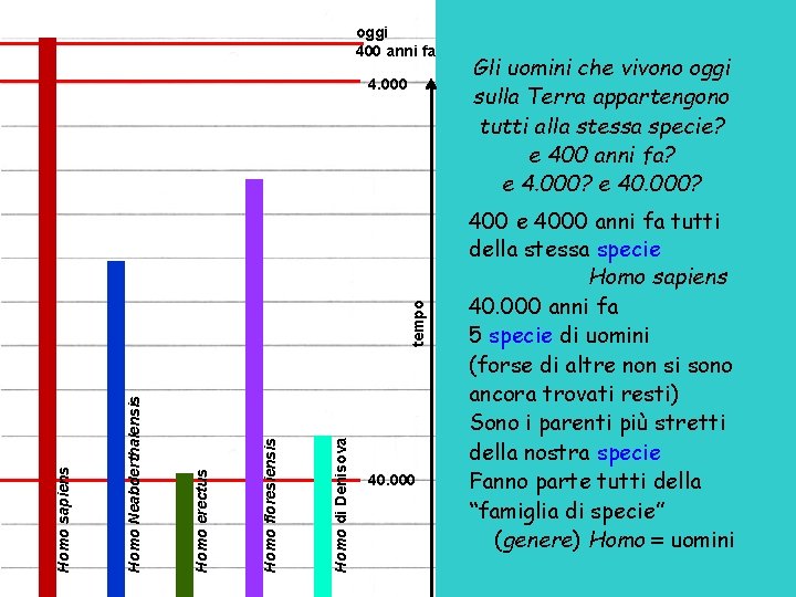 oggi 400 anni fa Homo di Denisova Homo floresiensis Homo erectus Homo Neabderthalensis Homo