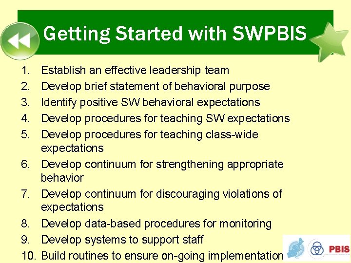 Getting Started with SWPBIS 1. 2. 3. 4. 5. 6. 7. 8. 9. 10.