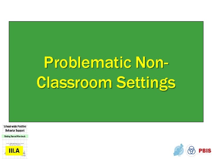 Problematic Non. Classroom Settings III. A 
