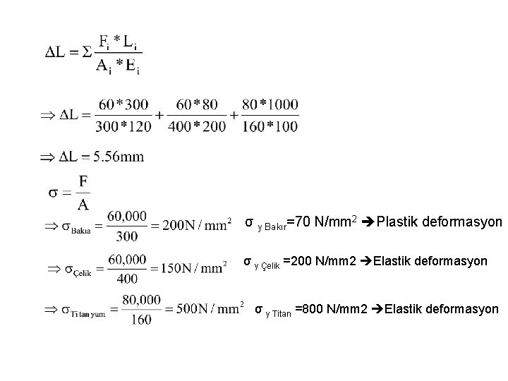 σ y Bakır=70 N/mm 2 Plastik deformasyon σ y Çelik =200 N/mm 2 Elastik