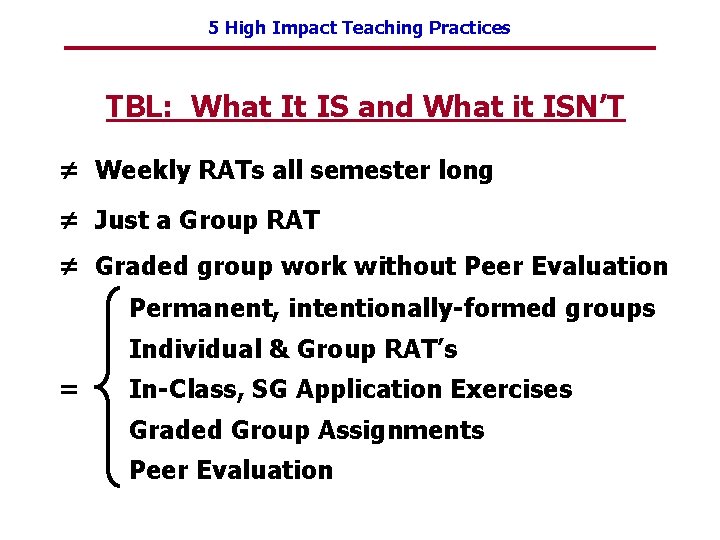 5 High Impact Teaching Practices TBL: What It IS and What it ISN’T ≠