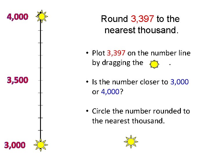 4, 000 Round 3, 397 to the nearest thousand. • Plot 3, 397 on 4, 000 Round 3, 397 to the nearest thousand. • Plot 3, 397 on