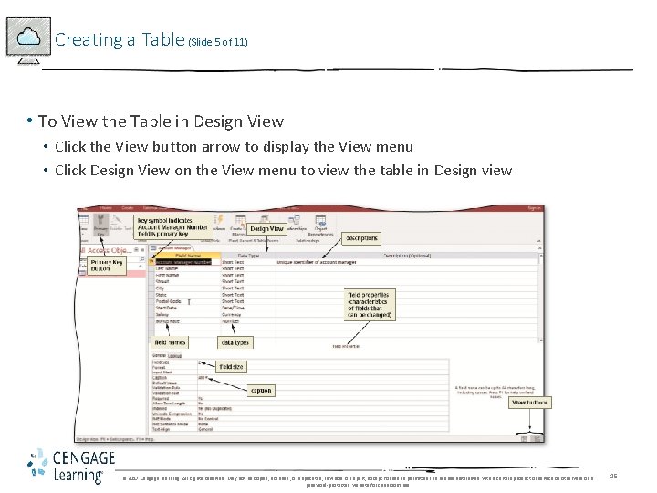 Creating a Table (Slide 5 of 11) • To View the Table in Design