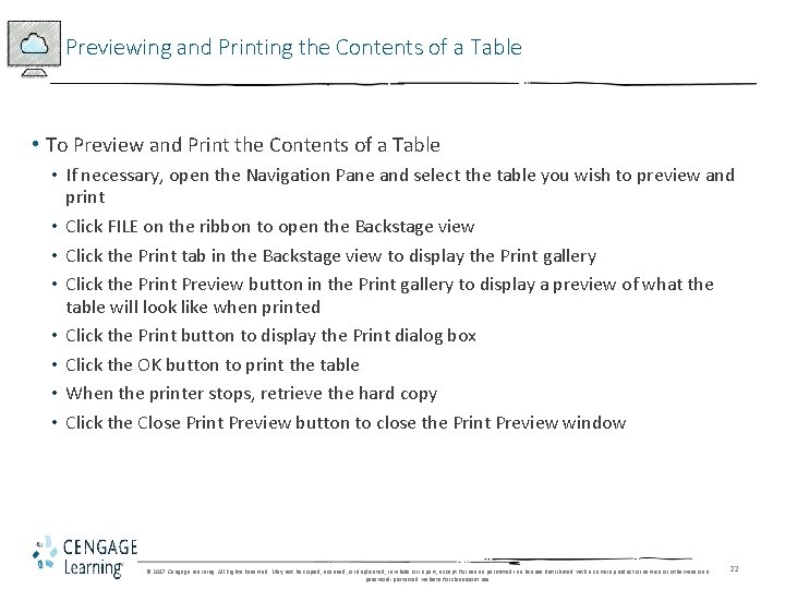 Previewing and Printing the Contents of a Table • To Preview and Print the
