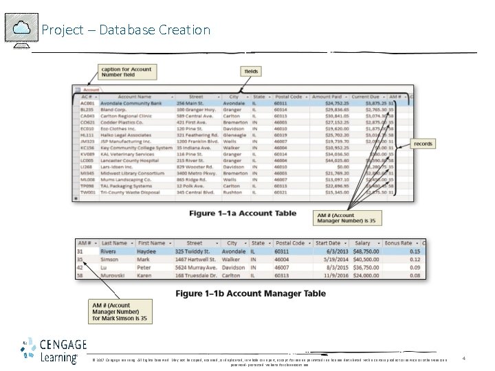 Project – Database Creation © 2017 Cengage Learning. All Rights Reserved. May not be