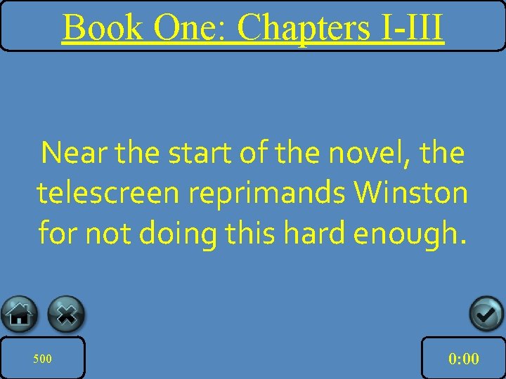 Book One: Chapters I-III Near the start of the novel, the telescreen reprimands Winston